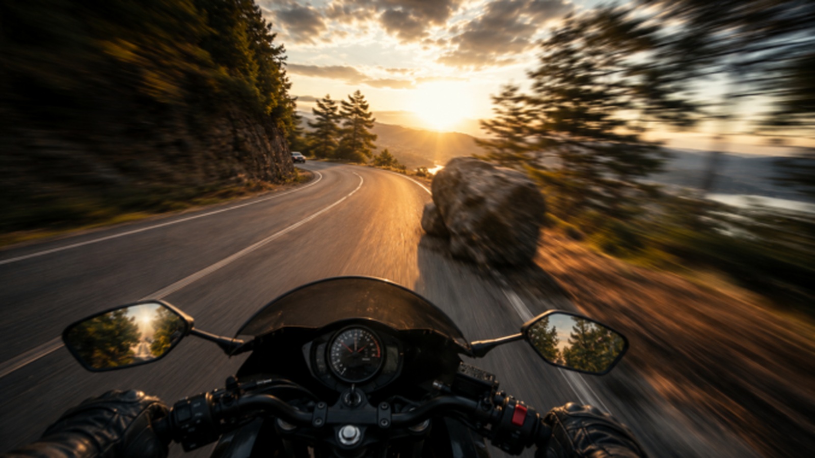 Blick vom Motorrad auf Hindernisse